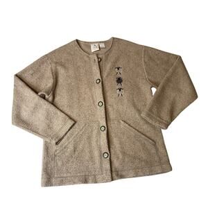 Visible Ink Button Up Cottage Core Sheep Embroidery Cozy Grandma Sweater Small